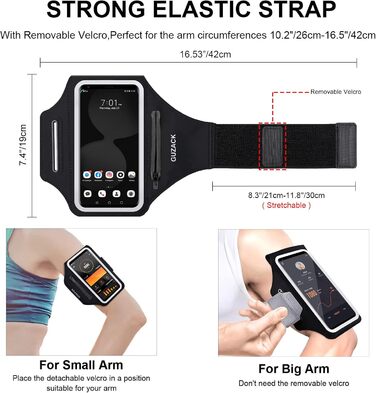 Спортивний браслет для телефону Universal, фіксатор для бігу з навушниками, кишеня для iPhone 16 Pro Max/15 Pro/14 Pro/13/12/11, чорний, на блискавці