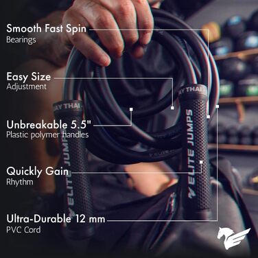 Стрибкове канат для Муай Тай 3.0 - з вагою, для чоловіків та жінок - професійний, для інтенсивних тренувань, MMA та фітнесу, для всього тіла (чорний)