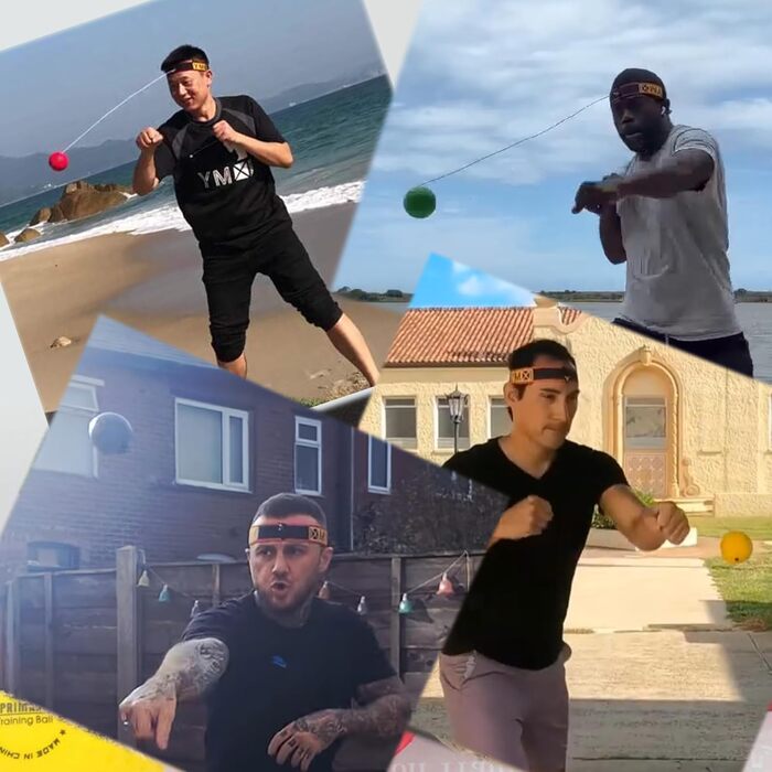 Рефлексбол Reflexball - набір 4 м'ячі + 2 пов'язки для тренування реакції, координації та швидкості. Чорний, жовтий, червоний, зелений