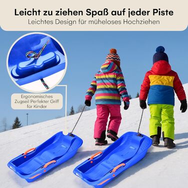 Дитячий санки-сніголюб POWRX з ручним керуванням та гальмами - блакитні, комплект 1 шт.