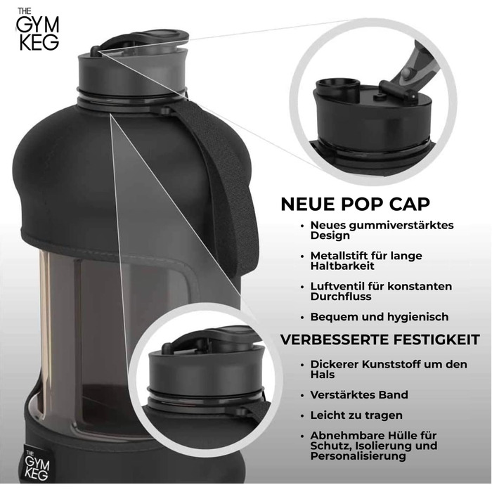 Гімнастична пляшка для води Gym Keg 2.2L з сумкою та ручкою. Спортивна пляшка для фітнесу, йоги, екологічна, BPA Free (Чорний Stealth)