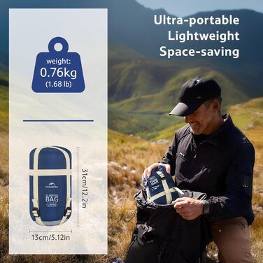 Спальний мішок Naturehike Ultraleicht - ультралегкий, 680/760г, для 3 сезонів, 190x75/205x85 см, для походів, рюкзаків, кемпінгу, комфортна температура 15°C (Димно-синій/Світло-синій-XL)