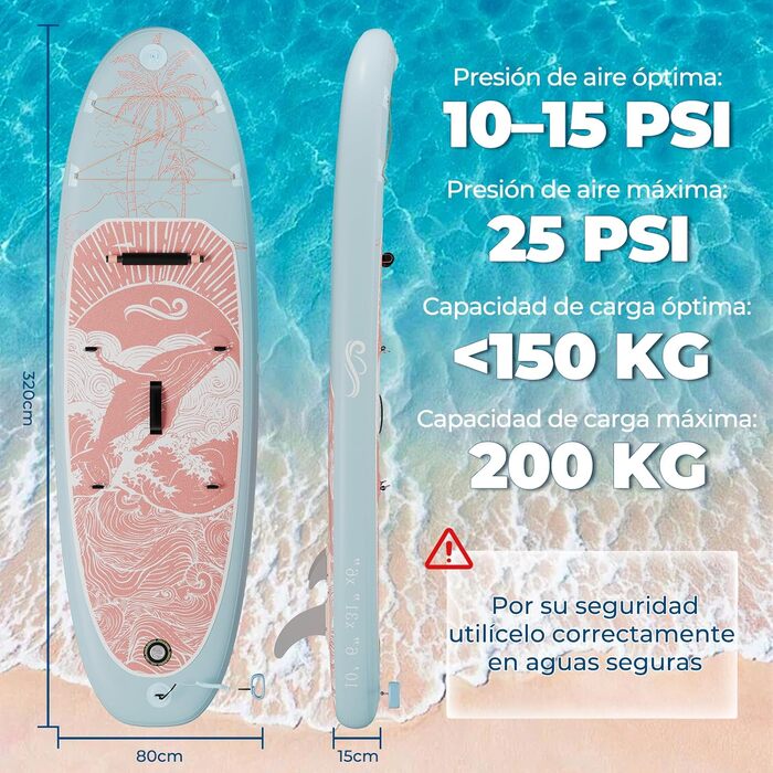 Надувний SUP борд Devoko 320x80x15 см з аксесуарами: для серфінгу, риболовлі, йоги, з кріслом для каякінгу. Синьо-рожевий