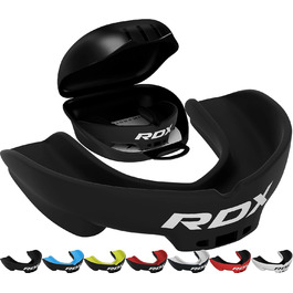 Капа для захисту зубів RDX для бойових видів спорту, MMA, кікбоксингу, хокею, футболу, м'яку рукавичку, регбі. Зручна коробка для зберігання. Для дорослих (від 12 років). Чорний колір.