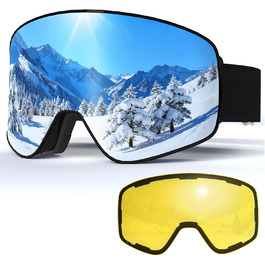 Гірськолижні маски VCOROS з змінним склом, унісекс, захист від UV, антитуманне покриття, регульований ремінь, сноуборд маска 02-Срібло/Білий + лінза (VLT13 %) (01-Срібло/Чорний + лінза (VLT13 %))