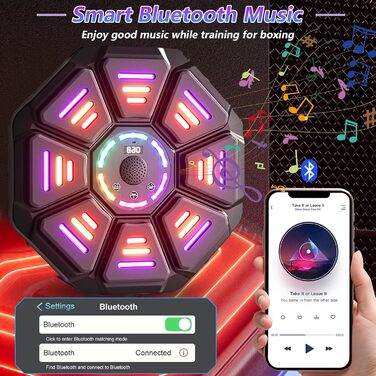 Музичний бокс для боксу з LED, електронний, Bluetooth, 9 рівнів швидкості, з режимом підрахунку, подарунок для дітей і дорослих, тренажер для вправ