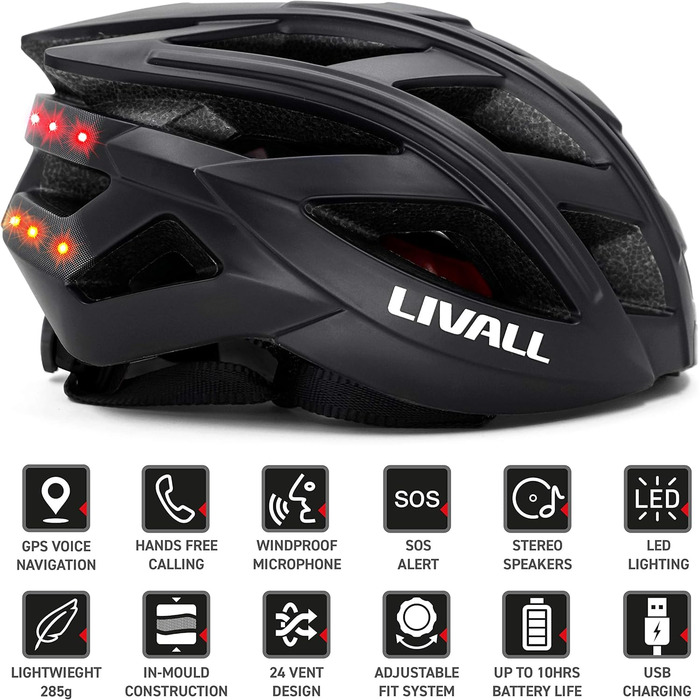 Розумний велосипедний шолом Livall BH60SE PLUS Bluetooth з бездротовим пультом, чорний