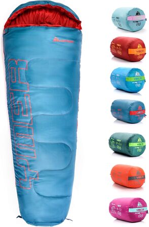 Дитячий спальний мішок Meteor Premium Summer Ultraleicht для кемпінгу та відпочинку на природі. Легкий, комфортний, підходить для дітей та підлітків. Кольори: темно-зелений, зелений, синій, помаранчевий.