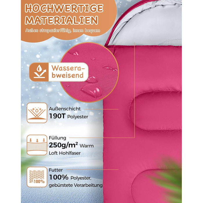 Дитячий спальний мішок KingCamp Rosa L для кемпінгу та піших прогулянок (3-4 сезони)