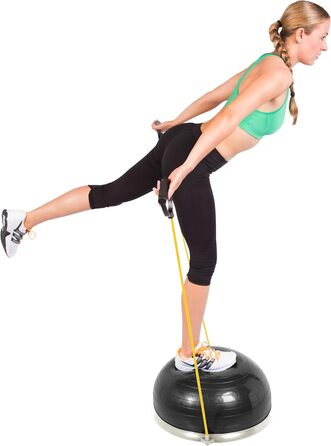 Дерев'яна баланс-дошка SportPlus з роликом та антиковзким покриттям, терапевтичний круїз із бічними ручками, тренажер рівноваги з ручками, віброплатформа для постави, реабілітація та йога Black/Sun з еластичними стрічками