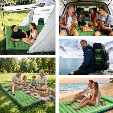 Каремат надувний JATEKA Isomatte Camping 12 см з вбудованим насосом, подвійний (зелено-синій) для кемпінгу, туризму, походу