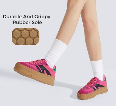 Кросівки LUCKY STEP Plateau Sneaker для жінок - платформа, канвас, ретро стиль, низький профіль, комфортні для повсякденного носіння, бежево-зелені (36 EU, фуксія, чорний)