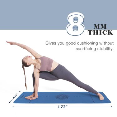 Йога мат UMINEUX, 72x24 см, TPE, антиковзка, для жінок, з чохлом та рушником. Navy & Light Blue