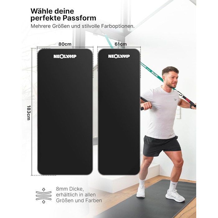 Фітнес-мат Neolymp Extra товстий (80 см, сірий) з ременем для перенесення та E-book - килимок для йоги, гімнастики, пілатесу для дому та спорту