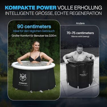 Ейстонне Зеннест - ванна для крижаних процедур 90см, XL, для дому та на відкритому повітрі. 6-шарова ізоляція, німецька інженерія, портативна ванна для дорослих. Електронна книга (Rund-light)