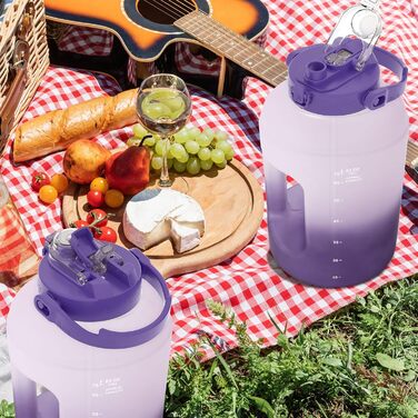 Спортивна пляшка BuildLife 2,5 л з мітками часу та двома кришками - без BPA - для спортзалу (2500 мл, фіолетовий)