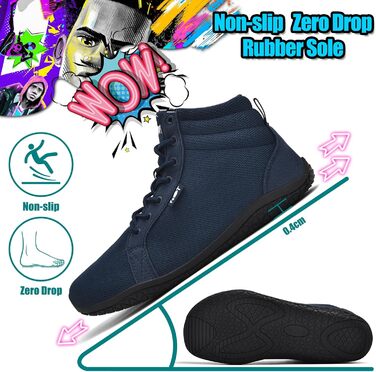 Взуття Barfuss для жінок та чоловіків: кросівки хай-топ, легкі, широкі, мінімалістичні, для ходьби, з відділенням для пальців, підошва Zero Drop, унісекс, трекінг, фітнес, антиковзаючі, 42 EU, широкі, синій