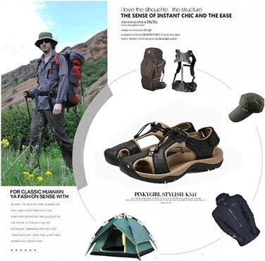 Чоловічі сандалі Asifn для хайкінгу та активного відпочинку, шкіра, закритий носок, чорні (41/42 EU)