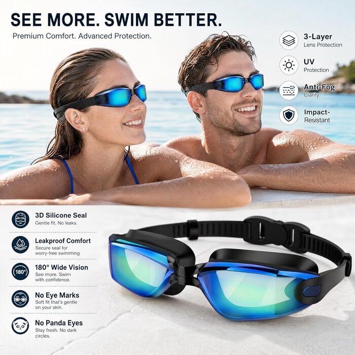 Окуляри для плавання чоловічі/жіночі Schwimmbrille, антизапітні, водонепроникні, унісекс, зручна посадка, синьо-зелені