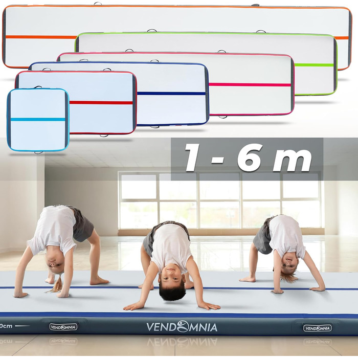Гімнастичний надувний мат VENDOMNIA Airtrack 300x100x20 см, м'ятно-сірий, з електричною помпою та сумкою, для фітнесу, йоги, спорту, тренувань