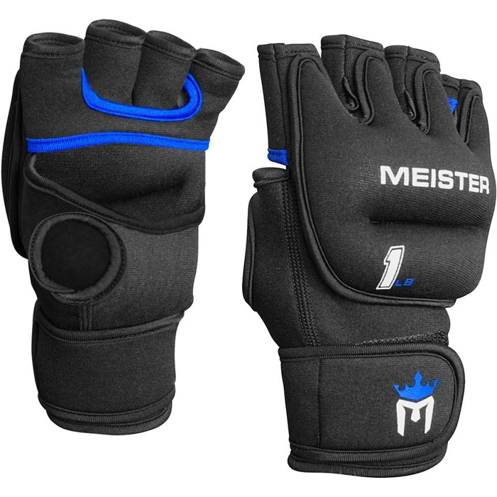 Неопренові вагові рукавички Meister Elite 0,5 кг для кардіо, чорні/сині, 2 шт.