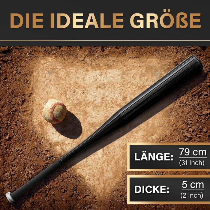 Бейсбольна бита Heldenwerk з дерева або алюмінію - Нековзне руків'я - Міцна конструкція, 31 дюйм, чорний (алюміній)