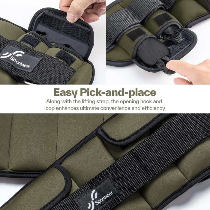 Шкарпетки з обтяженням для ніг Sportneer, регульовані, 0.5-2.3 кг (на ногу), армійний зелений