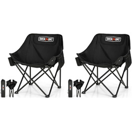 Складний туристичний стілець OVERMONT - 135 кг, для кемпінгу, саду, балкону, пляжу, риболовлі, чорний (2 шт.)
