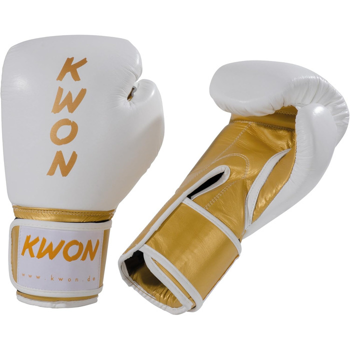 Боксерські рукавички KWON KO Champ 10oz золоті/білі, шкіра, для кікбоксингу