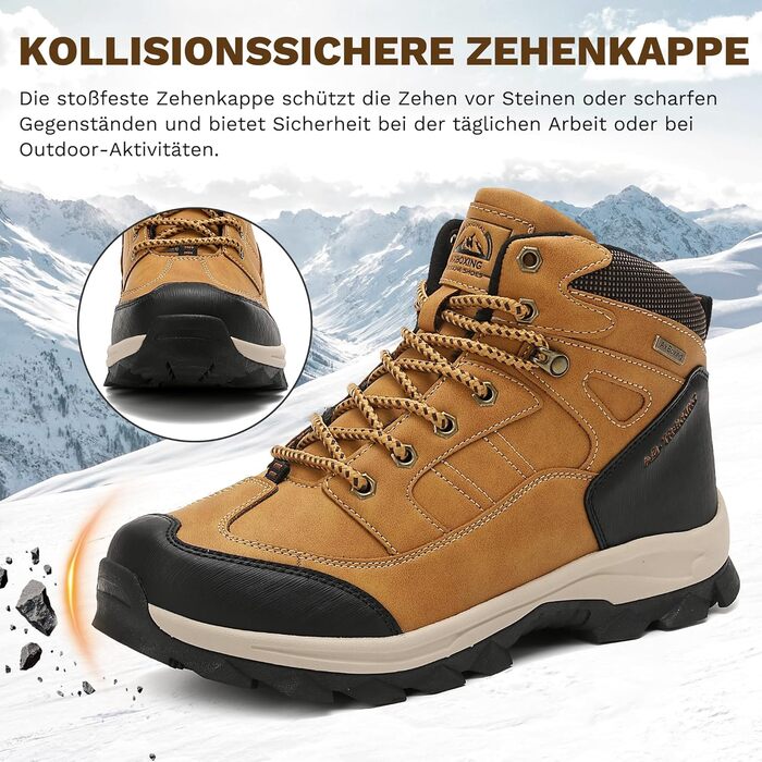 Чоловічі зимові черевики AX BOXING: утеплені, трекінгові, для хайкінгу, жовті, 41-46 EU