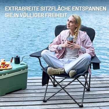 Складний крісло-шезлонг для кемпінгу Timber Ridge - 180 кг, 3 положення, широке сидіння 62 см, з підстаканником