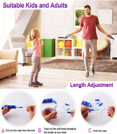 Дитяча скакалка з намистинами, м'яка, регульована, для фітнесу, тренувань та виховання, рожево-зелена (блакитно-рожева)