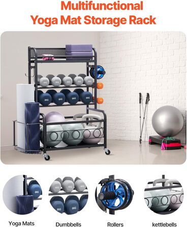 Стойка для йоги та гантелей VEVOR з колесами та гачками, 86 x 41 x 102 см - для дому та фітнесу