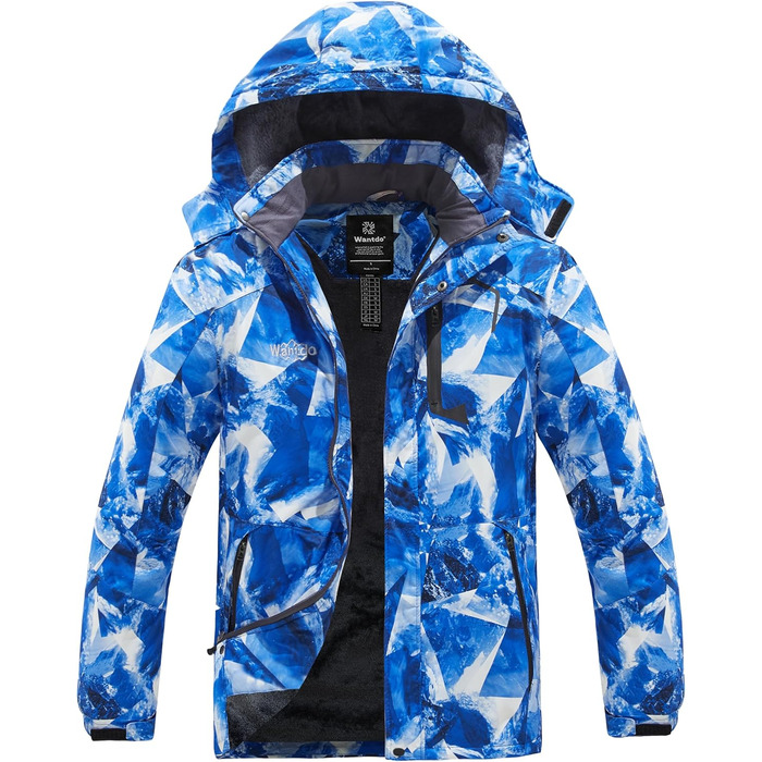 Чоловіча гірськолижна куртка Wantdo з флісовою підкладкою, водонепроникна та дихаюча, блакитна з гірським малюнком