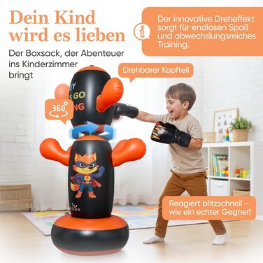Боксерський мішок дитячий Lululearn® з поворотним верхом, з рукавичками для боксу (від 2 років) для хлопчиків та дівчаток: бокс, карате, тхеквондо
