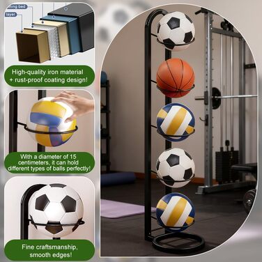 Стійка для м'ячів 5 ярусів, металева - органайзер для баскетболів та інших м'ячів (чорний)