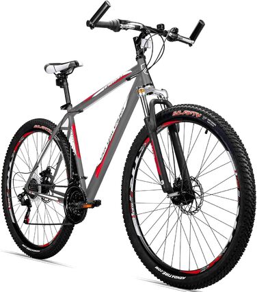 Гірський велосипед Bergsteiger Detroit 29 дюймів, дискові гальма, 21-швидкісна Shimano, амортизаційна вилка з блокуванням, для хлопців і чоловіків, червоно-сірий (матовий), підходить від 170 см