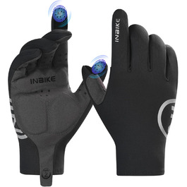 Велосипедні рукавички INBIKE зимові, чорні, для катання на велосипеді, лижах, бігу, з підкладкою для сенсорного екрану, теплі, вітронепроникні, антиковзаючі