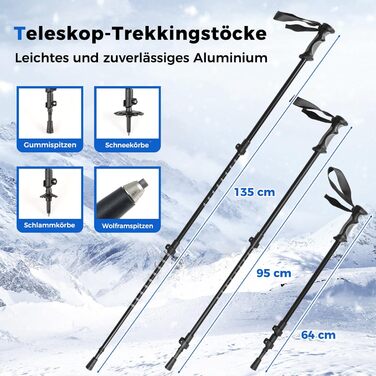 Снігоступи COSTWAY з підйомником, розмір 35-45, до 68/90 кг, комплект з трекінгових палиць та сумки, для чоловіків, жінок та підлітків (EUR 35-40, чорний)