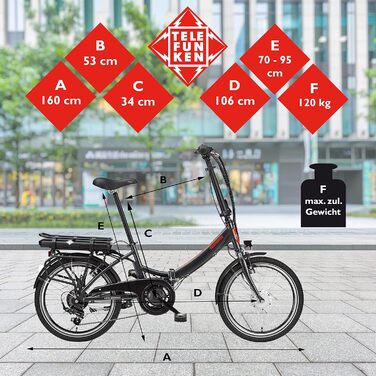 Електровелосипед складаний TELEFUNKEN, алюмінієвий, 250 Вт, Shimano, 36V акумулятор, LED-дисплей, 20 дюймів