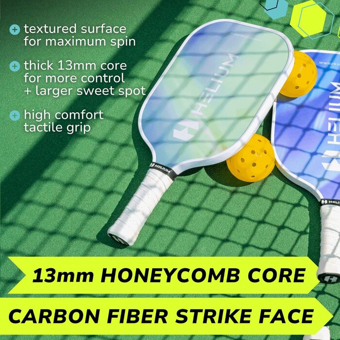 Набір піклбол-ракетки Helium Pro Carbon Fiber (4 шт.) з м'ячами та сумкою, сертифіковані USAPA, високошвидкісний наліт, легка серцевина Honeycomb