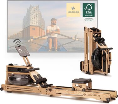 Водяний тренажер SportPlus для дому - складаний, міцний дуб, до 180 кг, сумісний з додатком