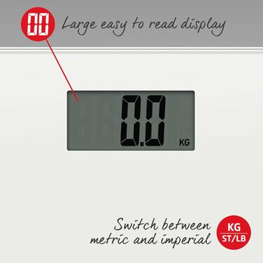 Електронна скляна вага для ванної Salter 9205 WH3R, велике LCD-дисплей, максимальна вага 180 кг, автоматичне вмикання, біла