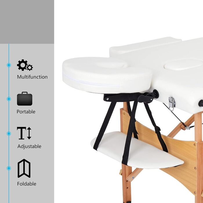 Мобільна массажна кушетка Mondeer, складана терапевтична кушетка, легкий масажний стіл, регульована висота, 3 зони (білий)