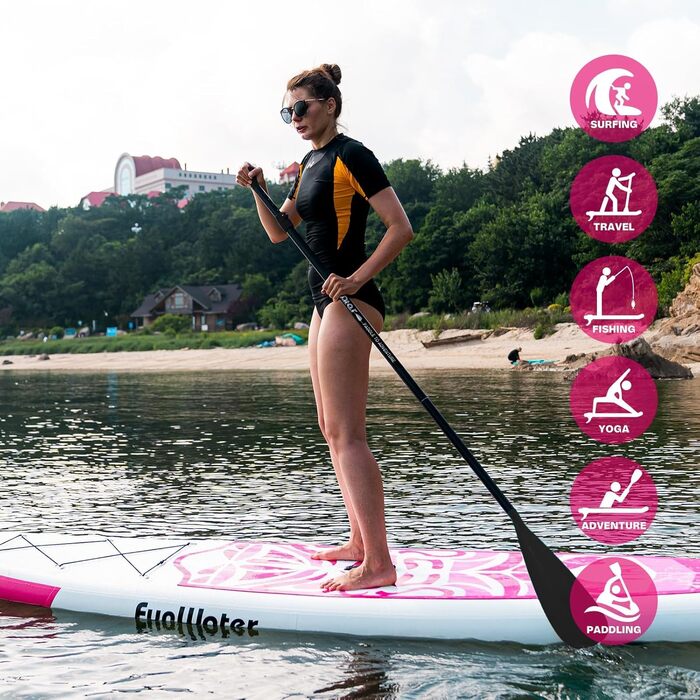 Надувний SUP (Stand Up Paddle Board) FunWater 10'6' & 11'6' з аксесуарами: весло, насос, рюкзак, плавники. Підходить для будь-якого рівня майстерності. Колір: Рожевий (Tiki).
