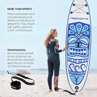 Надувна SUP-дошка MSPORTS з аксесуарами: регульоване весло, помпа, 2 веслових стрижня, водонепроникний чохол для смартфона, багатофункціональна сумка, синя