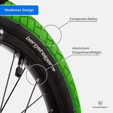 Bergsteiger Halifax BMX 20 дюймів, фетбайк, 360° ротор, фрістайл, 2 сталеві підніжки, захист ланцюга, фрівіл, зелено-чорний