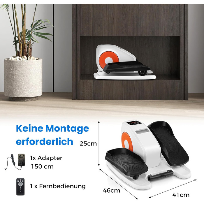 Міні еліптичний тренажер COSTWAY під стіл, електричний крос-тренажер з LED-дисплеєм та пультом дистанційного керування, кардіо-тренажер степер для дому, портативний педальний тренажер для дорослих та літніх людей (білий)