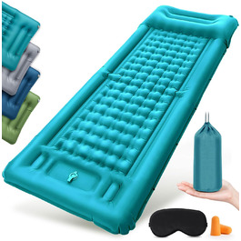 Надувний килимок NatuVort Isomatte з самонадуванням, для кемпінгу, пікніків, пляжу та намету, з інтегрованими подушками, колір: блакитний (одинарний)