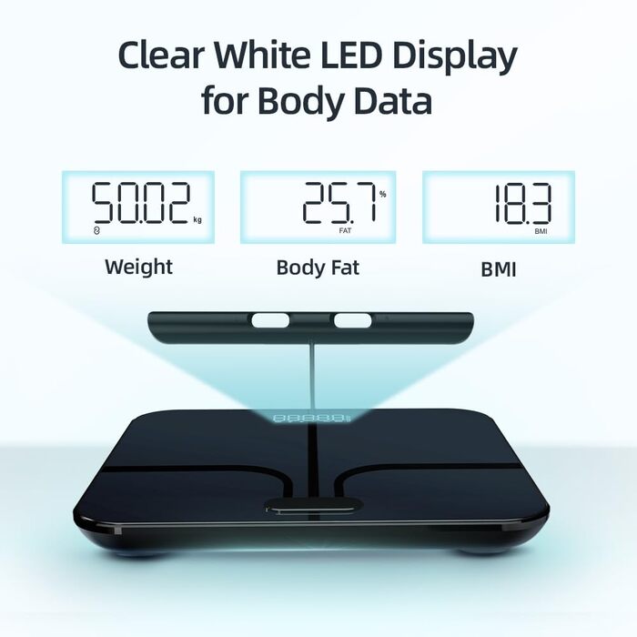 Ваги для тіла Fitdays Smart з аналізом складу тіла, Bluetooth, 20+ показників, чорні (FI2211WB)